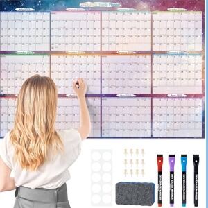 2025-2027 Dry Erase Wall Calendar 48x32 Laminated 2 Year Planner Azure Starry